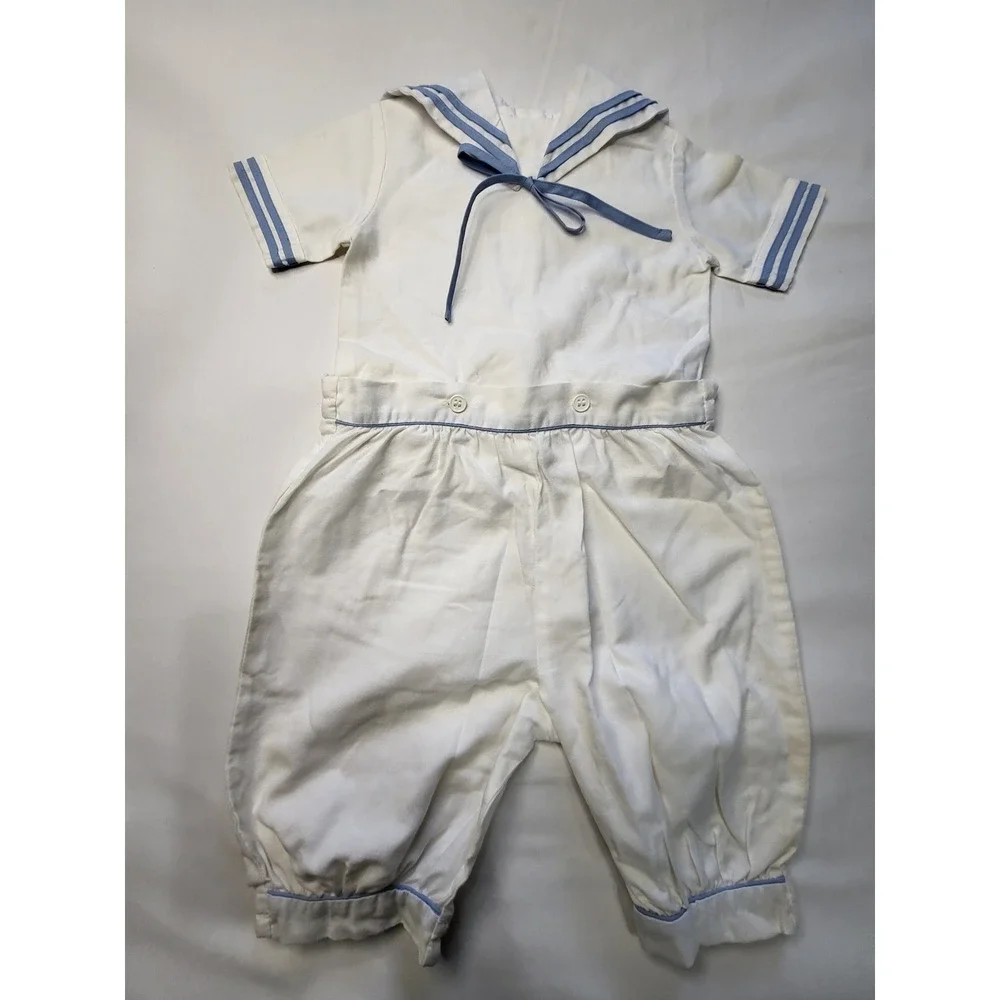Kiki Paris Vintage Kids Sailor Suit Set White Blue Nautical 2 Piece Outfit